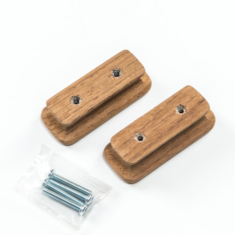HomeRoots Set of Two Brown Teak Wood Drawer Pull Knobs - 2.75 in. x 0.75 in. x 2.75 in.