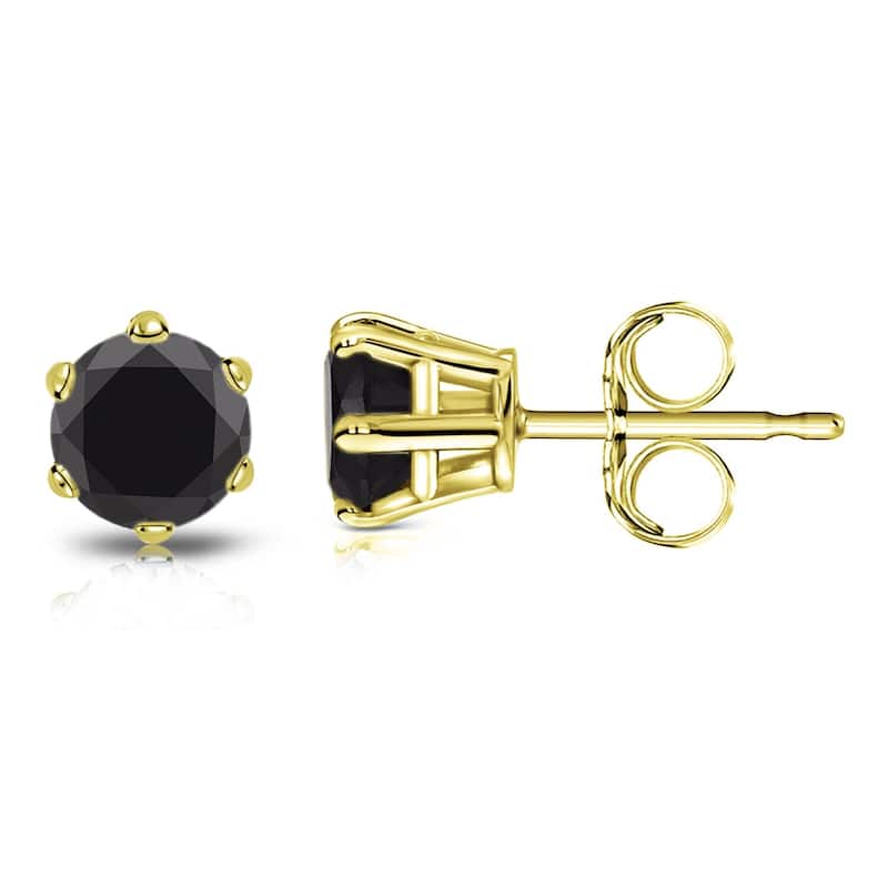 Auriya 14k Gold 3/4ctw Black Diamond Stud Earrings 6-Prong - Yellow