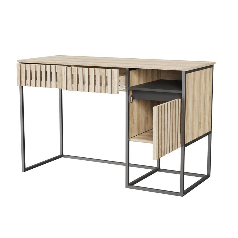 Fluted Desk Computer Desk Dresser Table with Drawers, Storage T-shape Computer Desks Gaming Desks Secretary Desks Writing Desks
