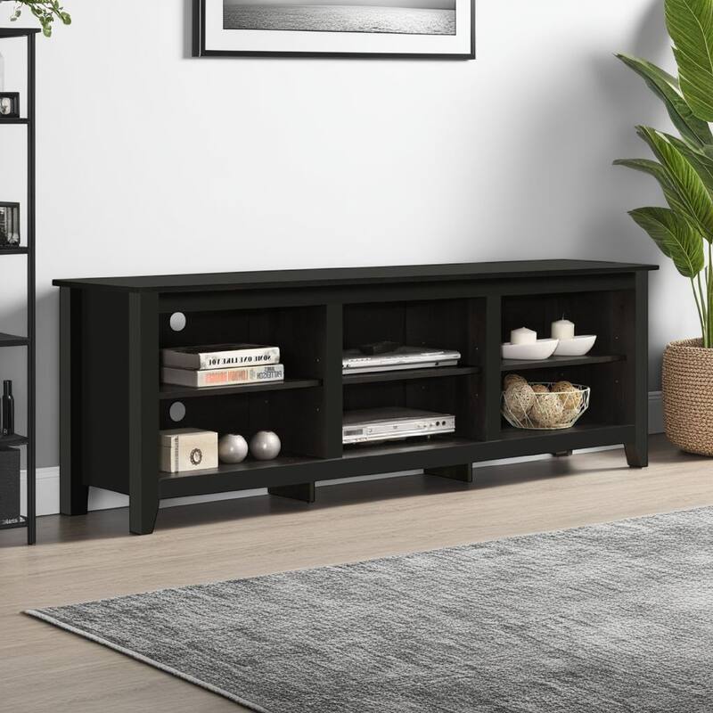 Nitto TV Stand Media Cabinet, Adjustable Shelves, Black Wood 70 Inch