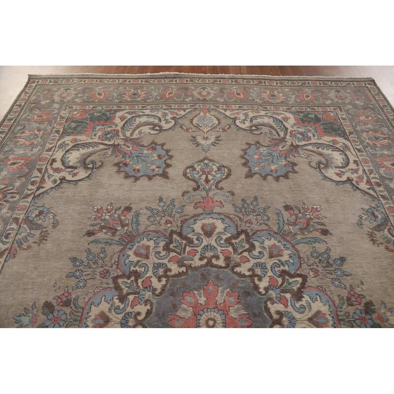 Hand Knotted Oriental 100% Wool Carpet Traditional Medallion Brown Tabriz Area Rug - 11' 4'' X 7' 10''