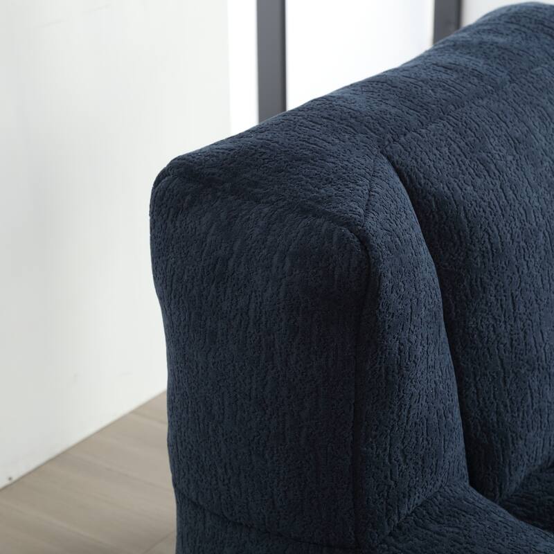 Modern Velvet Fluffy Bean Bag Chair with Ottoman, Set of 1