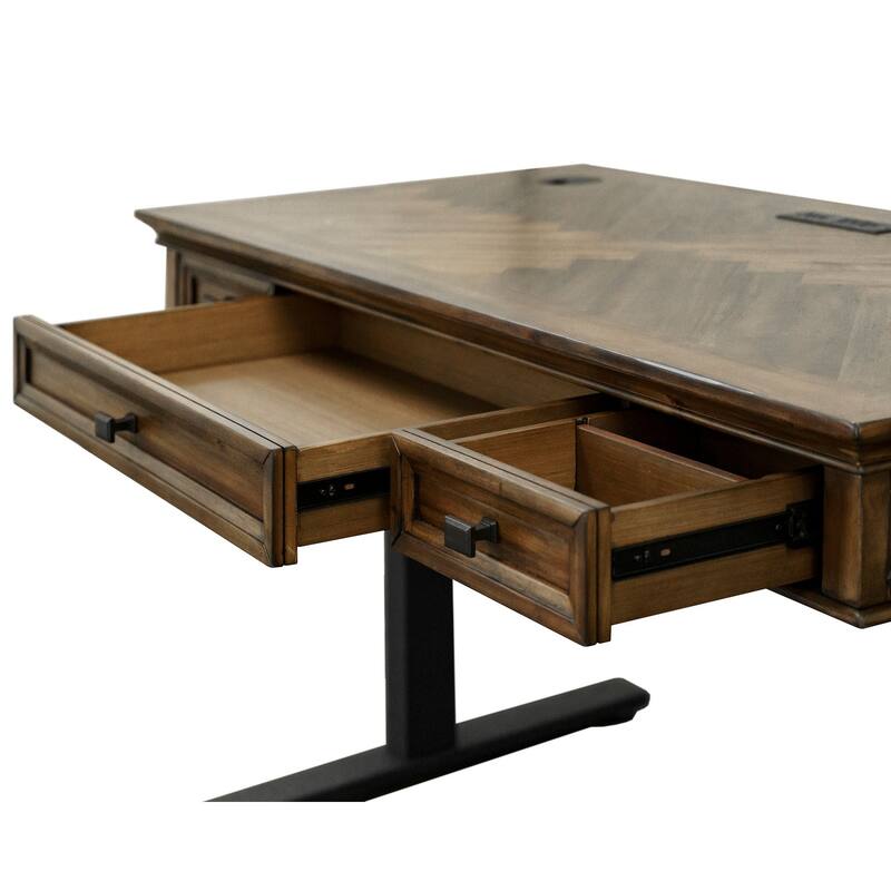 Traditional Wood Electronic Sit/Stand Desk, Standing Desk, Adjustable Desk, Brown