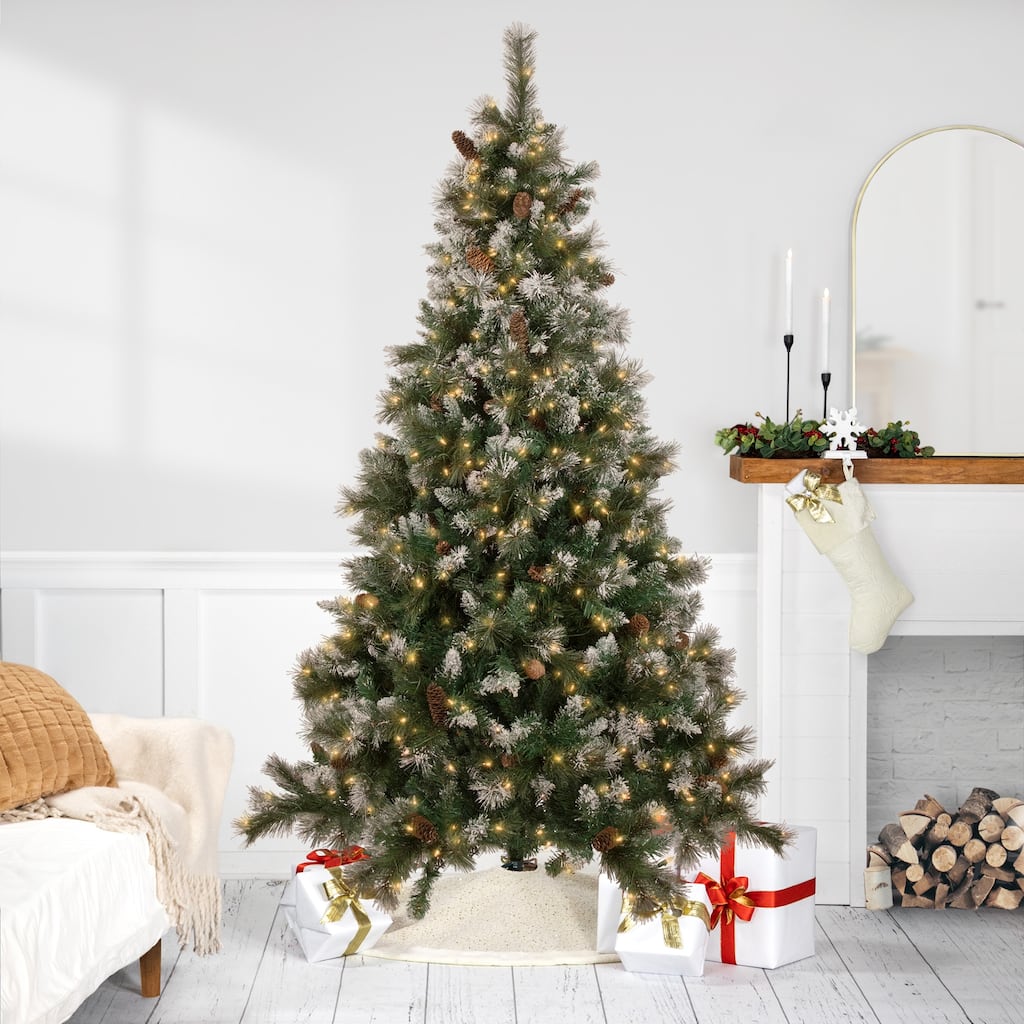 7.5' Pre-lit Snow Valley Pine Artificial Christmas Tree Clear Lights
