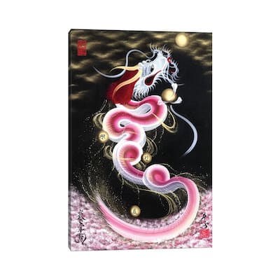 iCanvas "Cherry Blossom Rising Dragon To The Moon" by One-Stroke Dragon Canvas Print