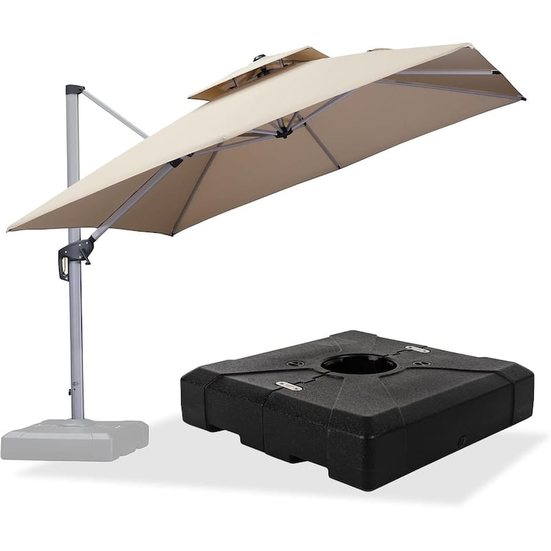 PURPLE LEAF 10ft Square Patio Offset Cantilever Umbrella with Base - Beige