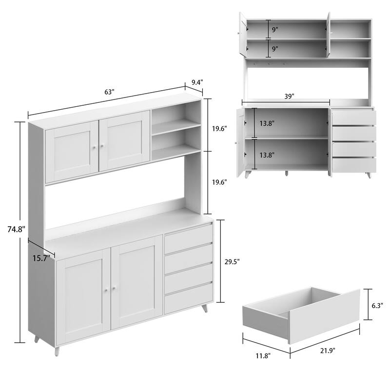 63'' Wide Tempered Glass Door Storage Equipped Sideboards & Buffets