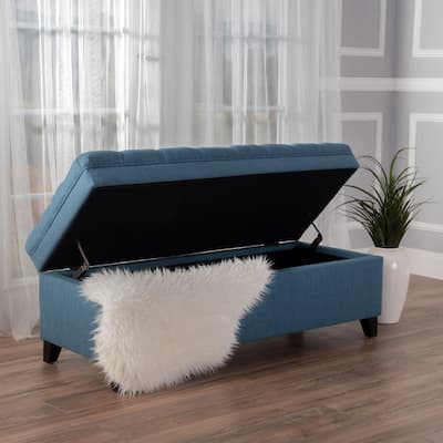 Button-tufted Storage Ottoman Bench-Blue