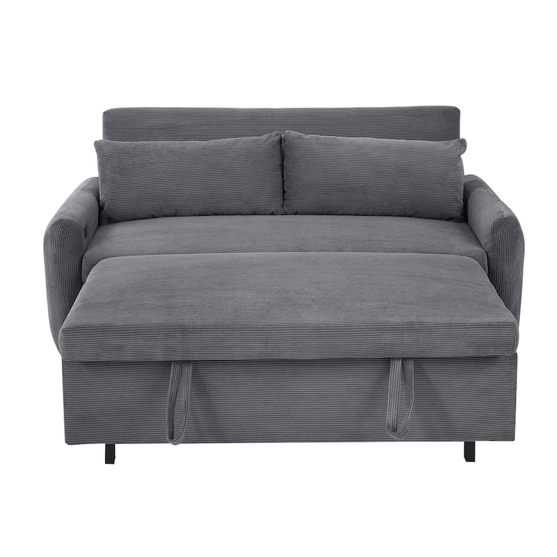 Pull Out Loveseat Sofa Convertible Sleeper LoveSeat Bed, Corduroy Recliner Sofa w2 Pillows & USB Ports 2-seat Armchair聽