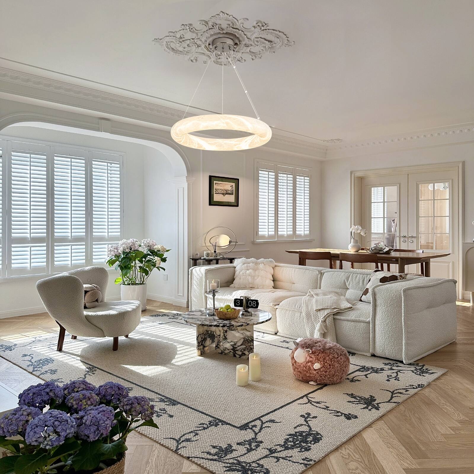 Modern 1Light LED 3000K Warm Light Ring Chandelier for Living Room