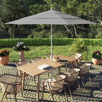 California Umbrella 11' Sun Master Patio Umbrella White Aluminum Pole Fiberglass Ribs Crank Lift Tilt Sunbrella Pacific Blue