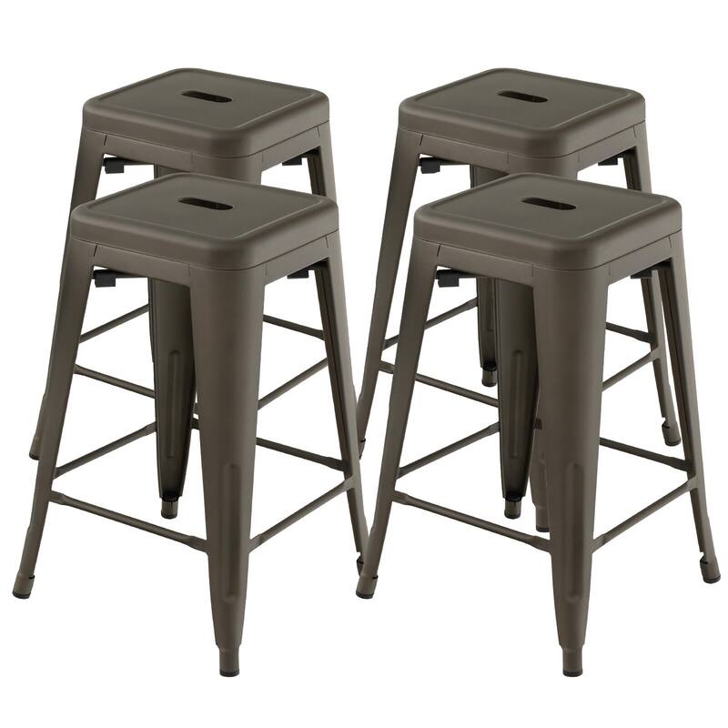 Gymax 24'' Set of 4 Barstool Counter Height Metal Bar Stool Stackable - Taupe