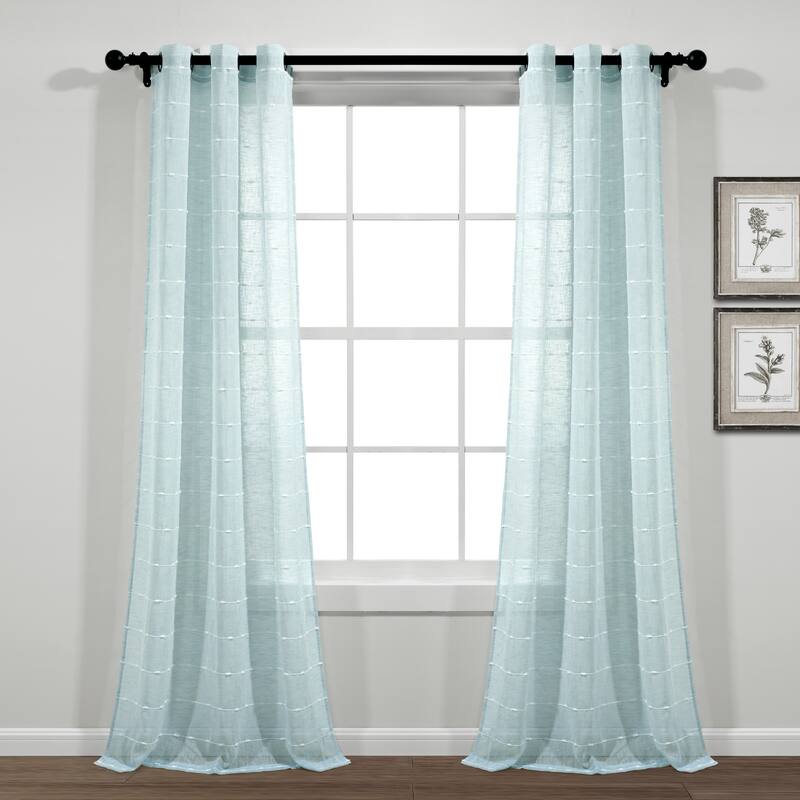 Lush Decor Farmhouse Textured Grommet Sheer Window Curtain Panel Pair - 84" x 38" - Blue