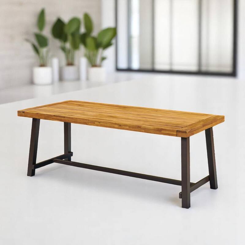 79" Outdoor Dining Table for 8, Industrial Patio Table with Metal Frame, Rectangular Garden Table for Backyard, Deck, or Porch