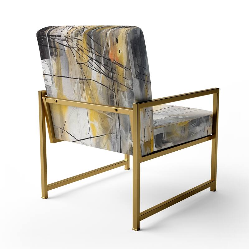 Designart "Yellow and Grey Beyond The Canvas I" Upholstered Abstract Accent Chair and Modern & Contemporary Arm Chair