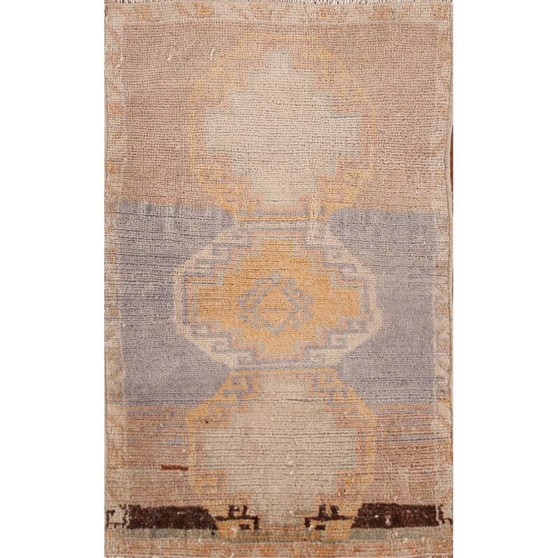 Hand Knotted Oriental 100% Wool Carpet Transitional Geometric Beige & Ivories Anatolian Area Rug - 2' 9'' X 1' 7''