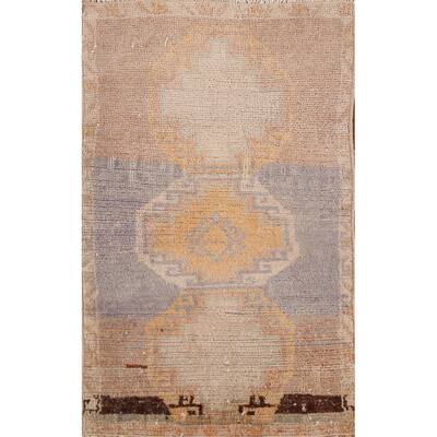 Hand Knotted Oriental 100% Wool Carpet Transitional Geometric Beige & Ivories Anatolian Area Rug - 2' 9'' X 1' 7''