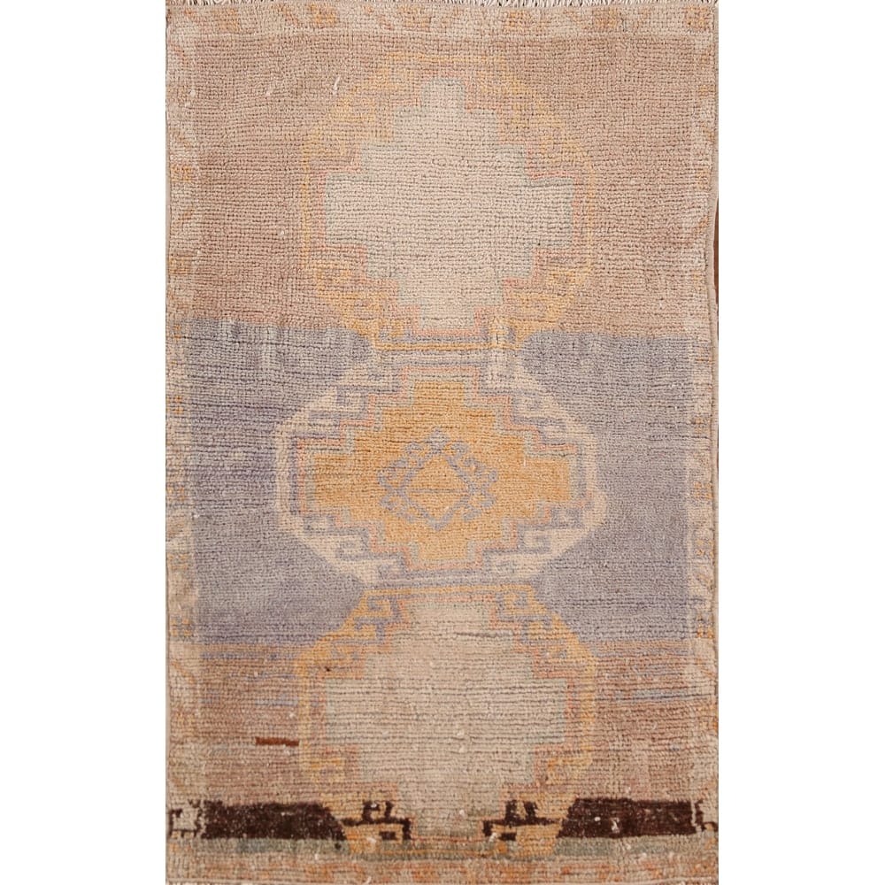Hand Knotted Oriental 100% Wool Carpet Transitional Geometric Beige & Ivories Anatolian Area Rug - 2' 9'' X 1' 7''