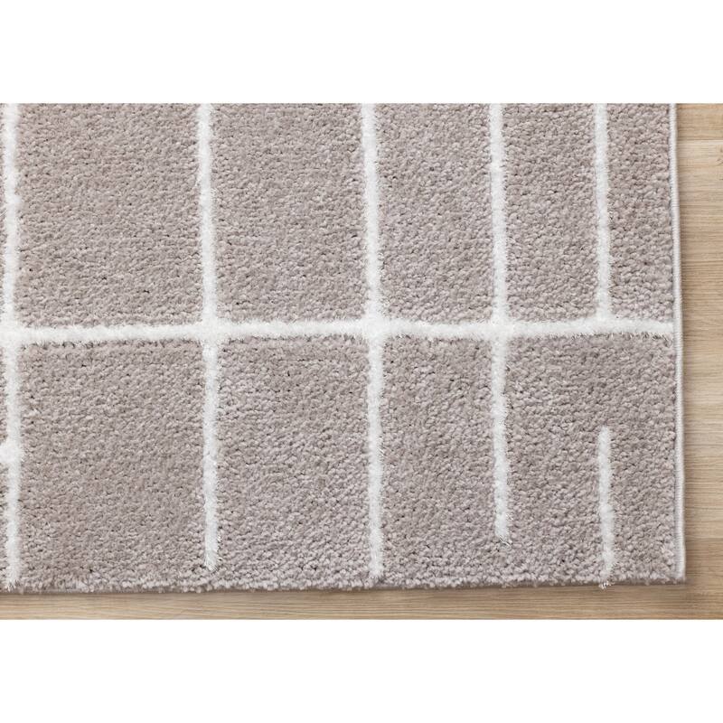 Sutton Collection - Plush Polyester Cream White Lines Area Rug