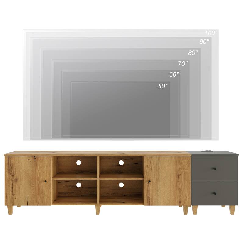 WAMPAT Wood TV Stand with Drawer & Charging Station for 100 Inches TVs