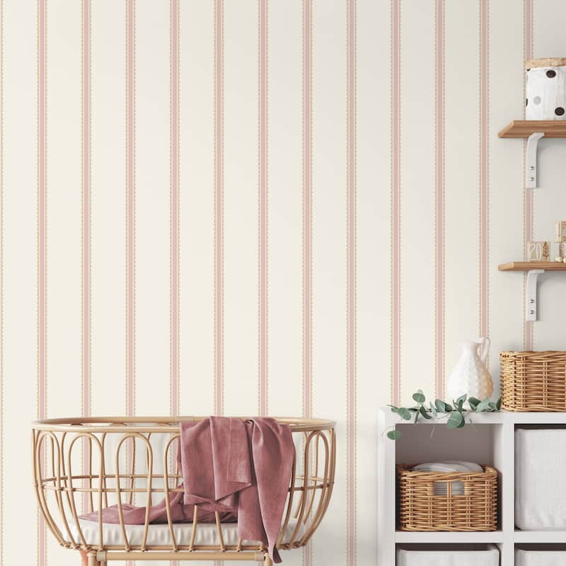 Advantage Bobbin Stripe Pink Scalloped Wallpaper