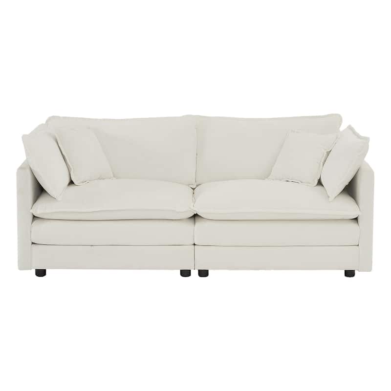 Modern Fabric Loveseat Sofa Couch for Living Room, Upholstered Large Size Deep Seat 2-Seat Sofa with 4 Pillows