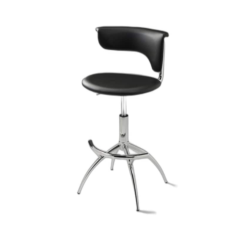 HomeRoots Set of Two Black and Silver Metal and Faux Leather Low Back Adjustable Height Bar Chairs