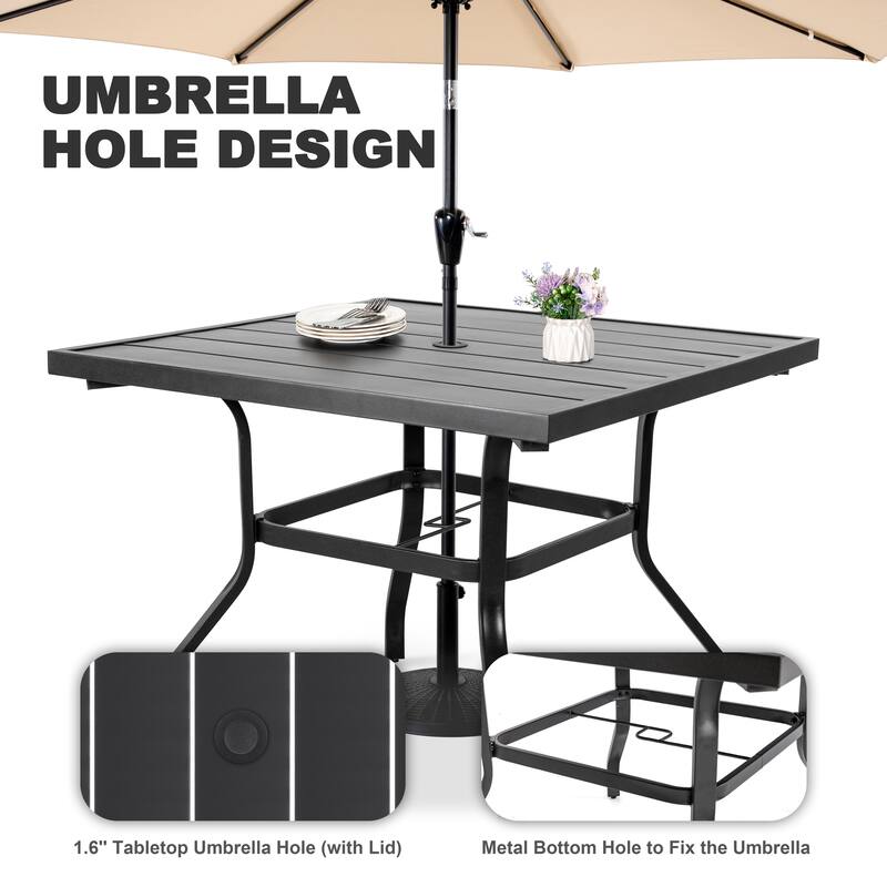 Metal Patio Dining Set with Umbrella Hole, Swivel Chairs with Cushions