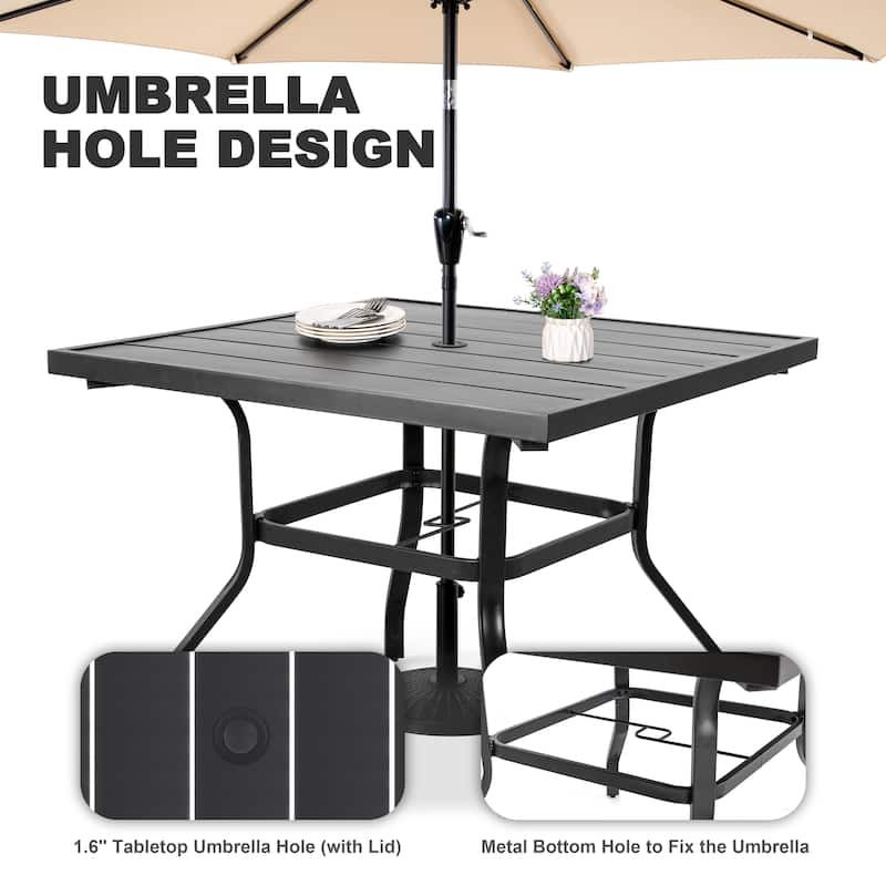 Metal Patio Dining Set with Umbrella Hole and Stackable Chairs