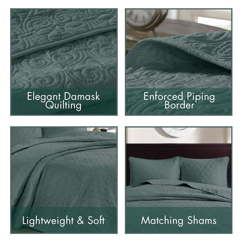 Madison Park Mansfield Reversible Oversized 3-piece Solid Texture Bedspread Quilt Set with Matching Shams