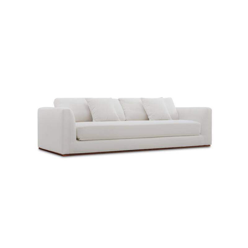 NADAAL STUDIOS Rio Sleeper Sofa, Convertible Design, Feather-Filled Cushions, Rubberwood Base, Off-White