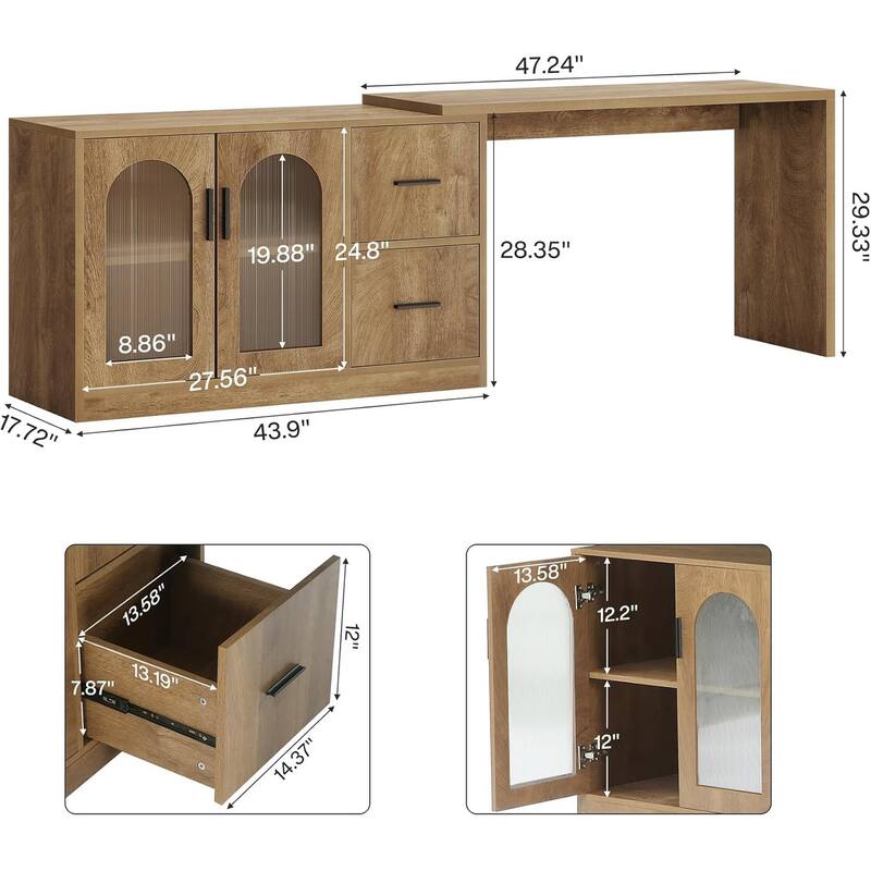 L-Shaped Computer Desk with File Drawers, Reversible Corner Office Desk with Storage Cabinet for Home Office