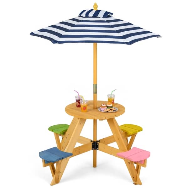 slide 2 of 10, Gymax Kids Picnic Table w/ Stools Wooden Activity Desk Set w/ Foldable Multi