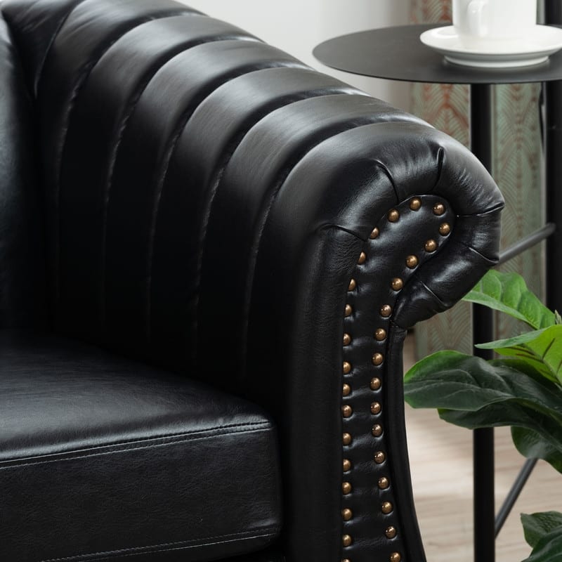 83.46" PU Rolled Arm Chesterfield Three Seater Sofa