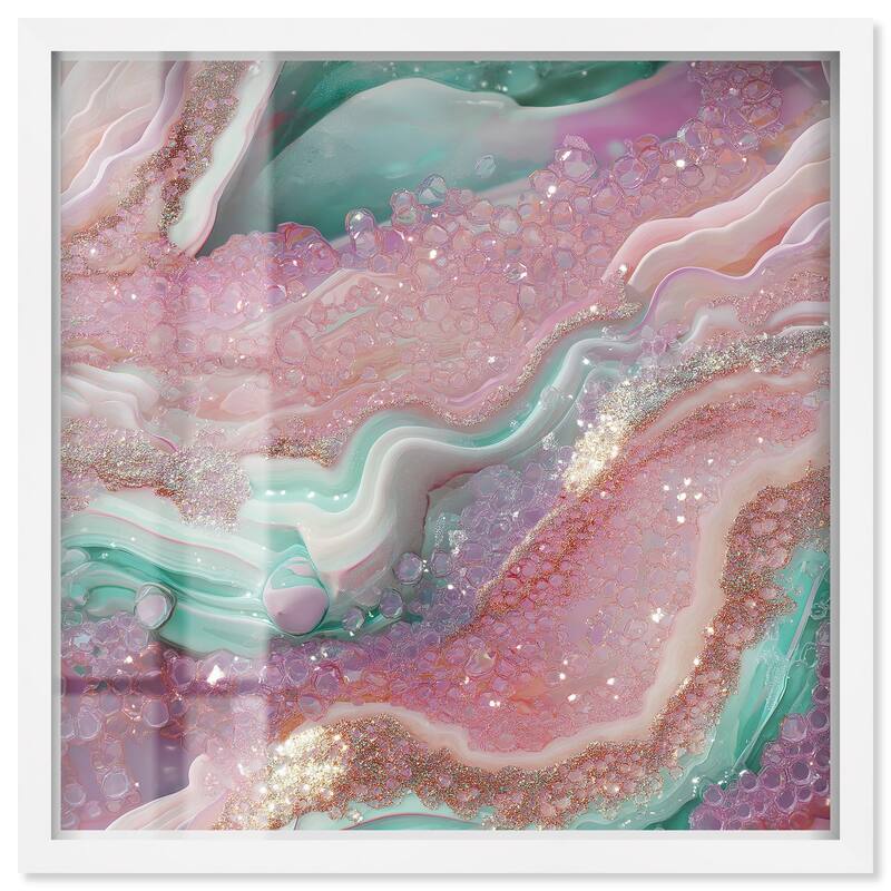 Pink and Mint Crystal III Shadowbox by Art Remedy - White - 30" x 30"
