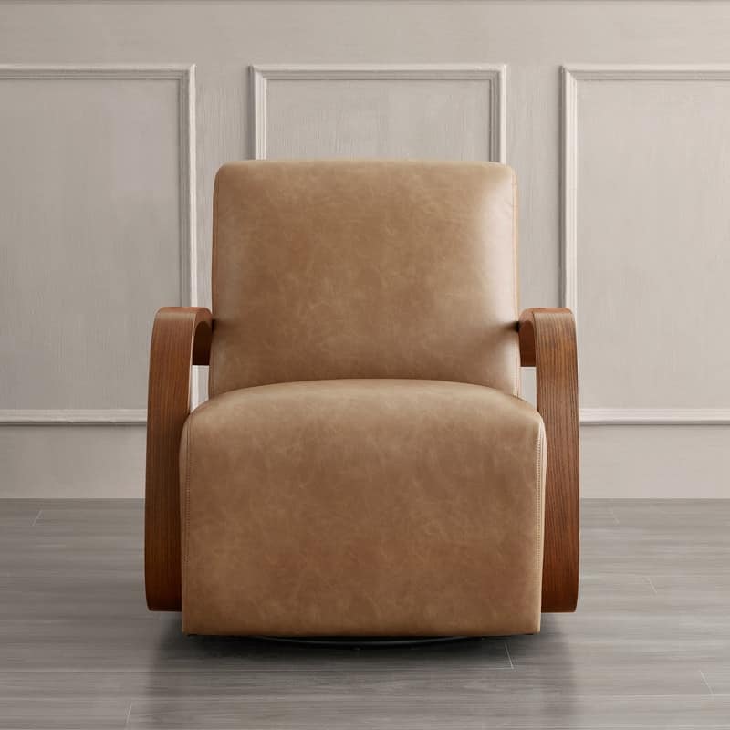 Eli Swivel Accent Chair with U-Shaped Wood Arm