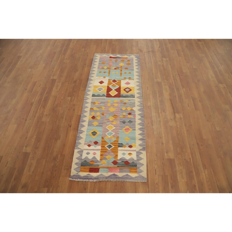 Hand Woven Oriental 100% Wool Carpet Southwestern Tribal Multi-Colored Kilim Runner Rug - 5' 8'' X 2' 2''