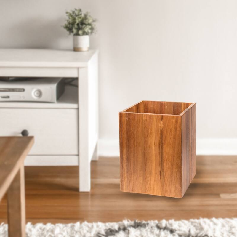 Creative Home Acacia Wood Square Waste Basket, Trash Can,