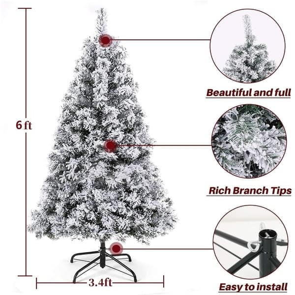 dimension image slide 6 of 8, 6ft or 7ft Artificial Snow Flocked Christmas Tree with Metal Stable Stand Base for Indoor and Outdoor Holiday Decoration