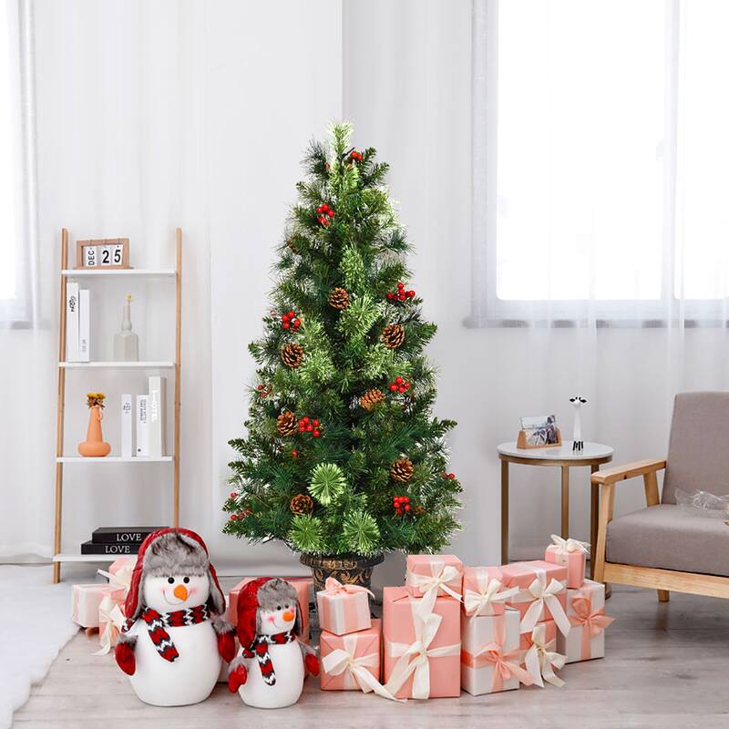3FT Christ mas Entrance Tree with 40 LED Light Red Berries Pine Cone