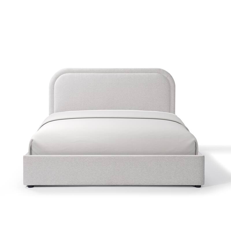 Queen Size Upholstered Bed Frame Platform Bed with Curved Headboard for Master Bedroom Guest Room