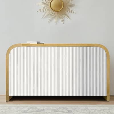 Stylish Wooden Sideboard with Interior Adjustable Shelves and Gold Metal Legs