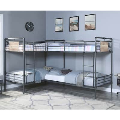 Twin over Twin L Shape Bunk Bed in Sandy Black