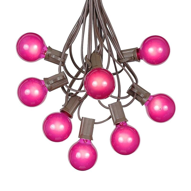 25 Foot G40 Outdoor Globe Patio String Lights - Set of 25 G40 Globe Bulbs - Pink