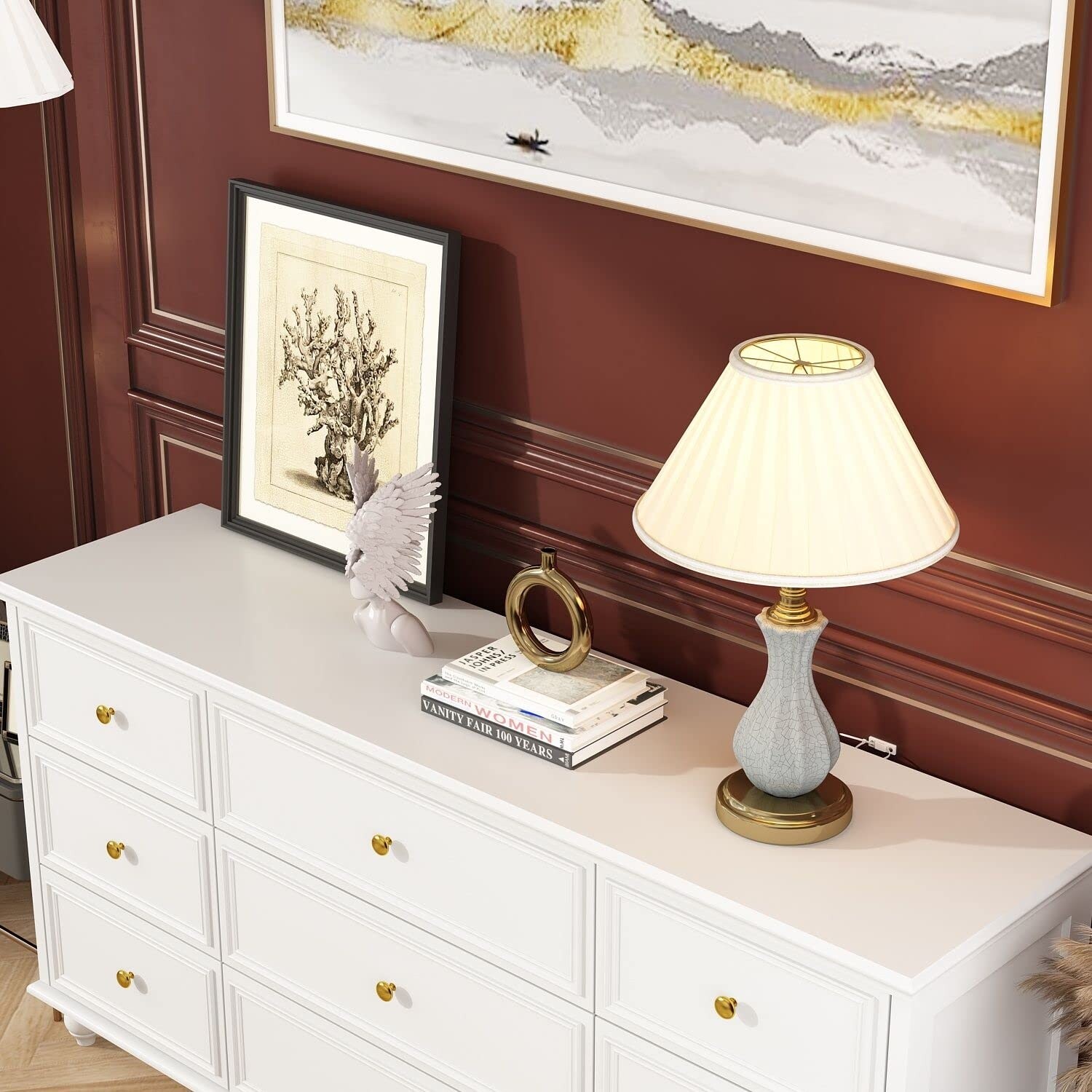 Chest of Drawers White Dresser 9 Drawer Dresser Contemporary Modern Dresser,  Gold Metal Handles, Wooden Legs, Large Long Dresser - Bed Bath & Beyond -  38195810