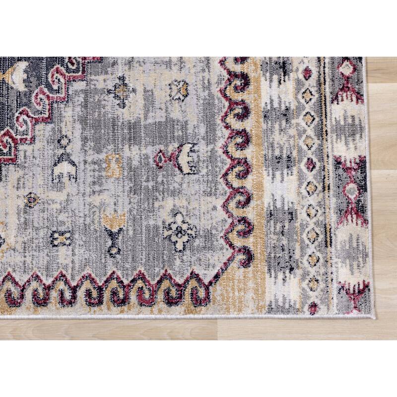 Sheffield Collection - Grey/Blue Medallion Border Rug