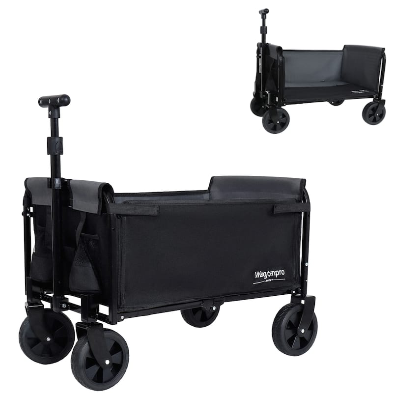 Convertible Steel Folding Camping Wagon Cart,Storage Compartment - Black