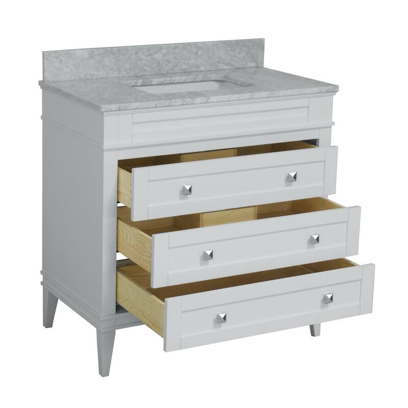KitchenBathCollection Eleanor 36" Bathroom Vanity with Carrara Marble Top - White