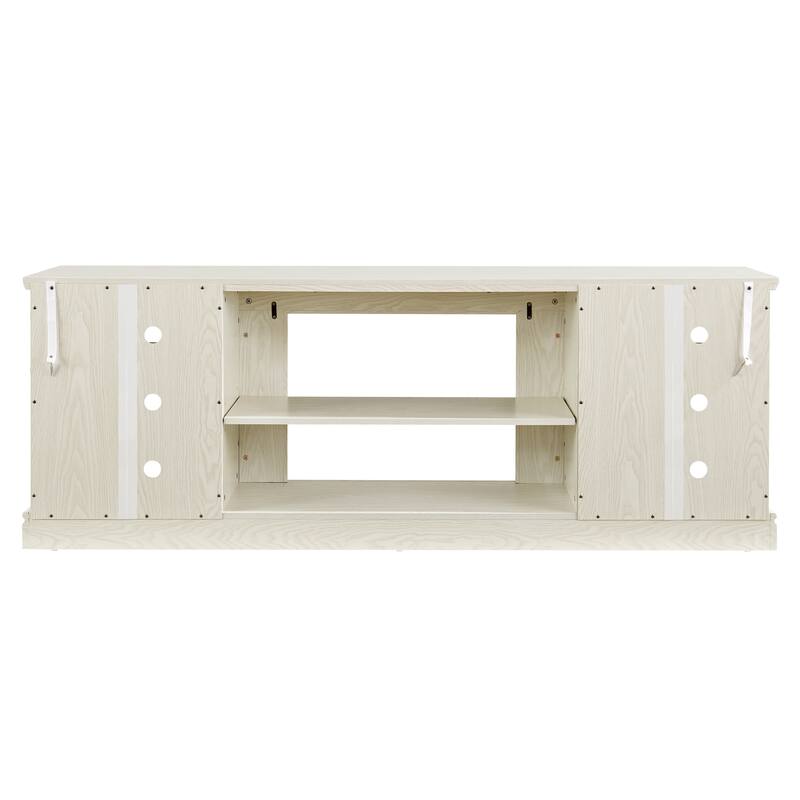 GDFStudio Alaric 70" Wood TV Stand with Ample Storage and Faux Stacked Stone Surround