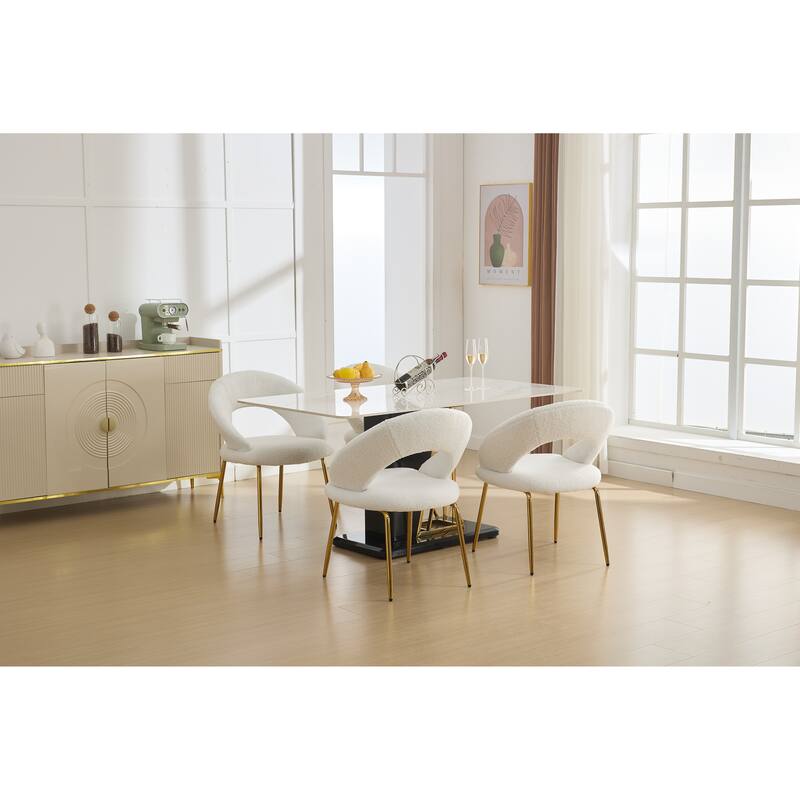Set of 1 Dining Chairs With Curved Backrest and Golden Metal Legs